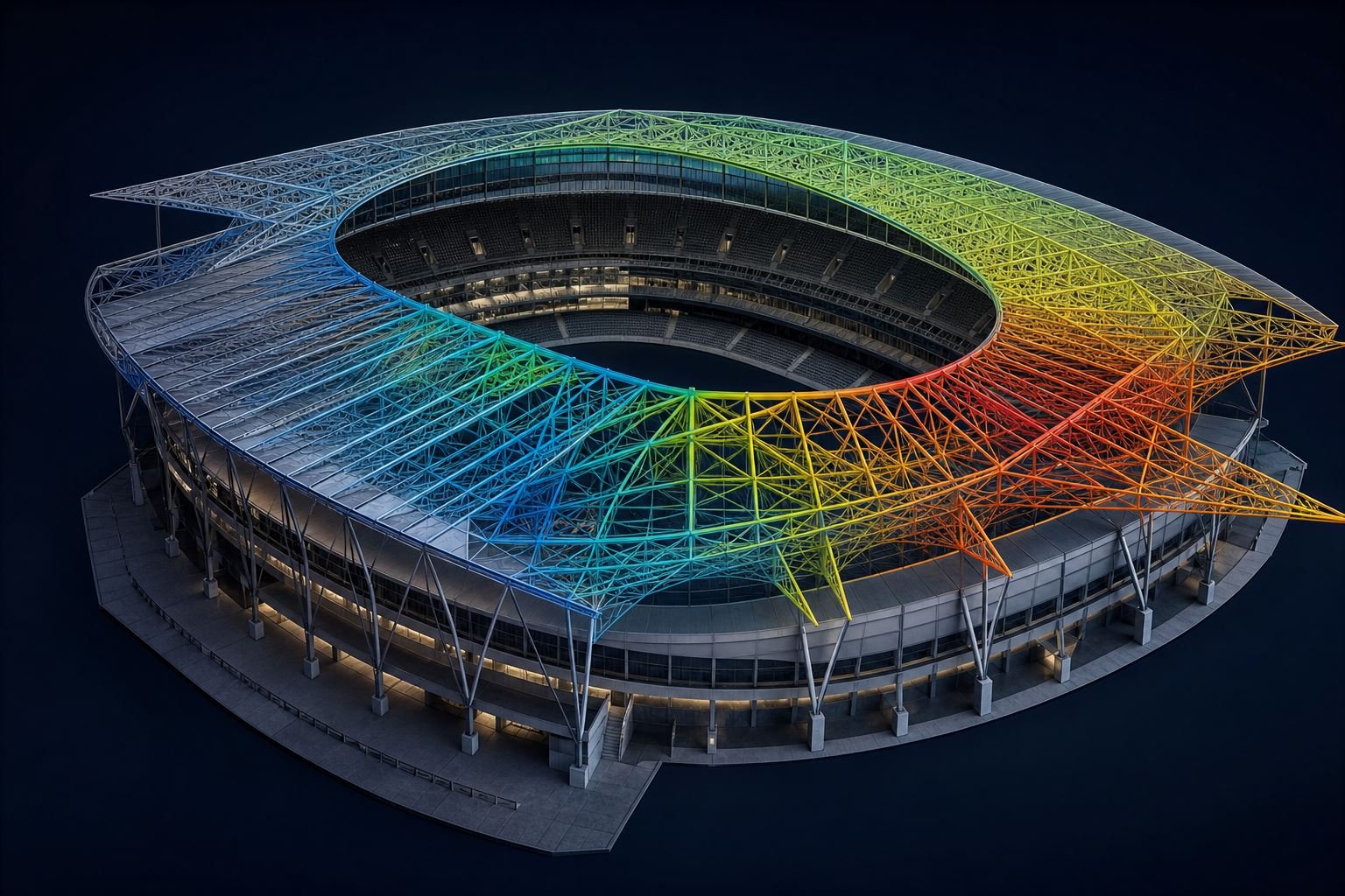 Long-span stadium roof and bowl structure model